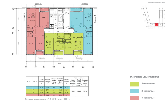 Housing complex at the Mikhailova Street. Plan of the standard floor of Section 5  Olimpproekt Group