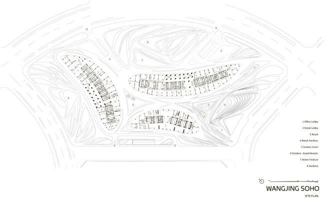 Комплекс «Ванцзин SOHO» © Zaha Hadid Architects