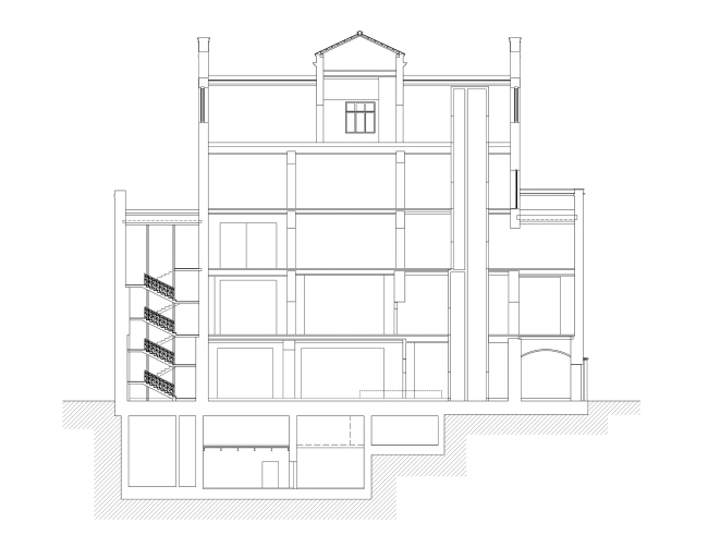 Restoration of the Sytin house. Section 1-1  Ginsburg Architects
