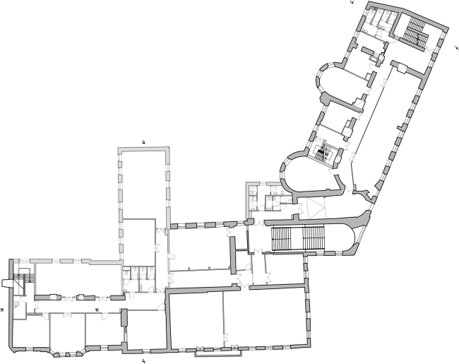 Restoration of the Dolgorukovykh-Bobrinskikh manor house on the Malaya Dmitrovka Street. Plan of the 2nd floor  Ginsburg Architects
