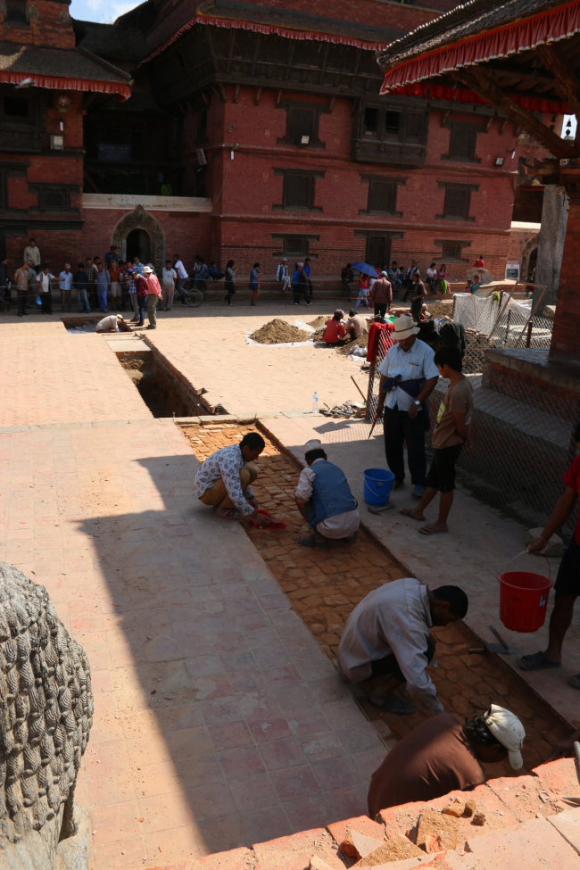 Urban Archaeology, excavation trench through Patan Durbar square.  Kai Weise