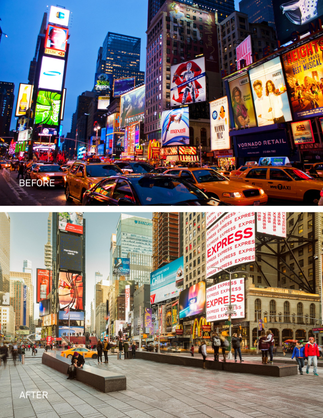 Таймс-сквер до и после реконструкции. Изображение: NYC DOT / © Michael Grimm