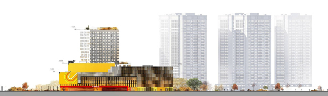 Multifunctional complex "Five Stars". Facade as seen from the Moiseeva Street � A.Len