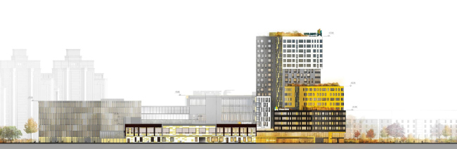 Multifunctional complex "Five Stars". Facade of the multifunctional complex as seen from its residential section � A.Len