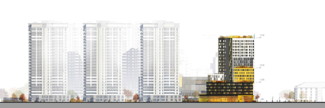 Multifunctional complex "Five Stars". Facade as seen from the Voroshilova Street � A.Len