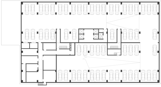 Tier of the underground parking garage. "Optima-Plaza" office complex  Archimatika