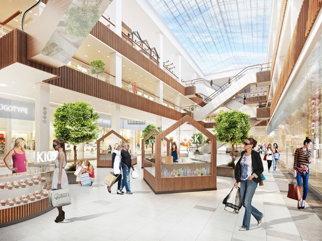 Renovation of the "Fifth Avenue" shopping center. Interior of the atrium  Blank Architects