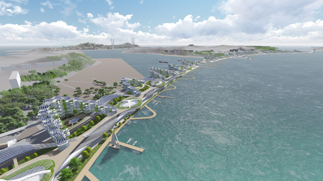 Панорама комплекса и общий вид графической части проекта. Морские защитные сооружения Владивостока в проливе Босфор-Восточный, дипломный проект специалиста. Автор: Александра Коломоец. Изображение предоставлено Павлом Казанцевым
Панорама комплекса и общий вид графической части проекта. Морские защитные сооружения Владивостока в проливе Босфор-Восточный, дипломный проект специалиста. Автор: Александра Коломоец. Изображение предоставлено Павлом Казанцевым
