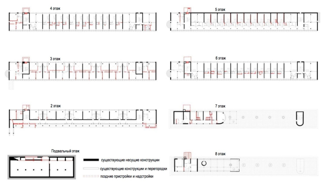 Later additions and annexes. Project of restoration and adaptation of the cultural heritage site "Narkomfin Building" (2015-2017)  Ginsburg Architects