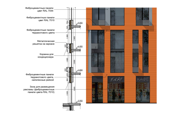 "Severny" housing project. Fragment of the facade  DNK ag