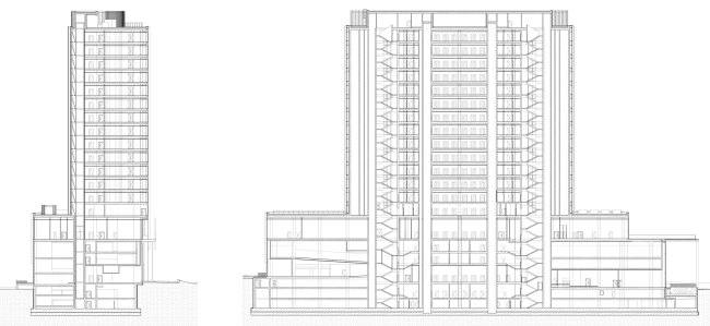 "Academic" business center. Section views  UNK project