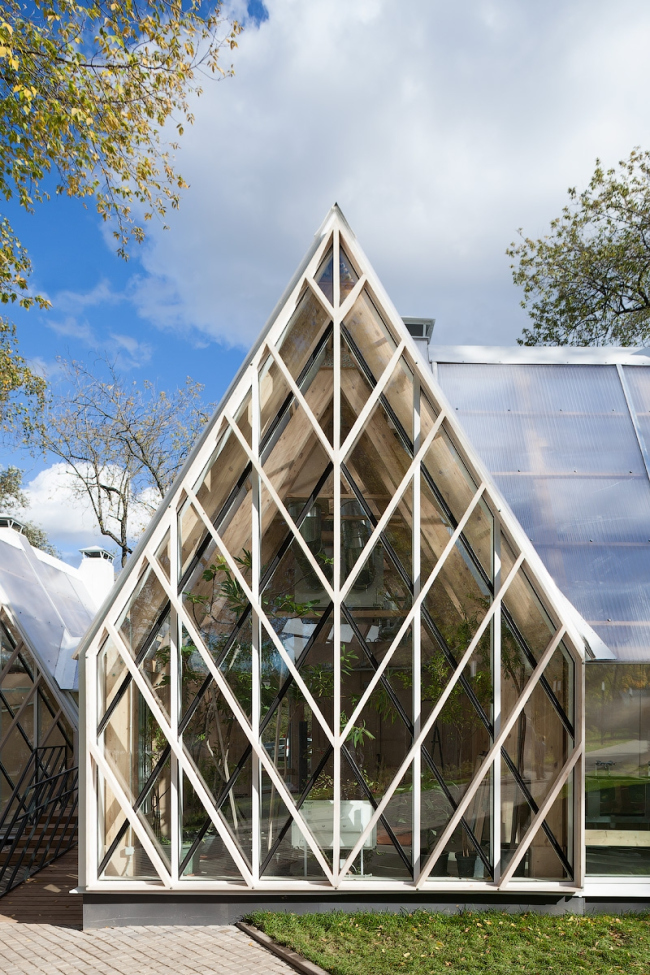 "Pineapple" stained glass of the greenhouse pavilion. Urban farm at VDNKH, 2nd stage. Wowhouse. Photograph  Mitya Chebanenko