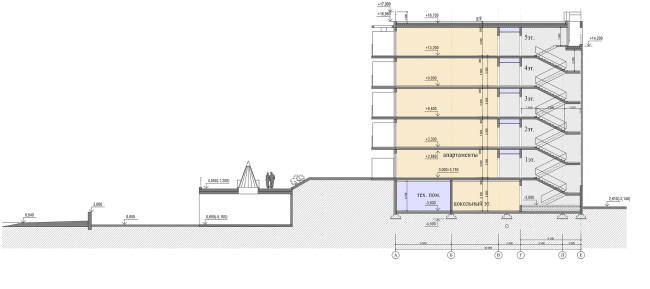 The project of an apratment hotel in Gelendzhik. Section 2-2  Ginsburg Architects