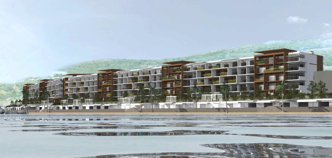The project of an apratment hotel in Gelendzhik. Perspective view. The south facade  Ginsburg Architects