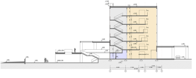 The project of an apratment hotel in Gelendzhik. Section 1-1  Ginsburg Architects