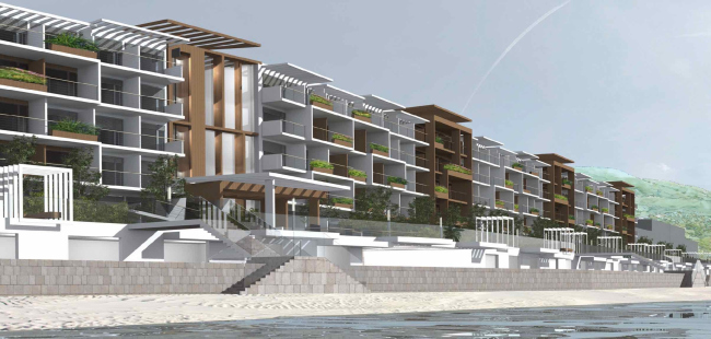 The project of an apratment hotel in Gelendzhik. Perspective view. The central south entrance � Ginsburg Architects