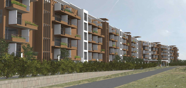 The project of an apratment hotel in Gelendzhik. Perspective view. The north facade  Ginsburg Architects