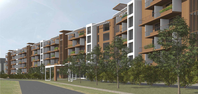 The project of an apratment hotel in Gelendzhik. Perspective view. The central north entrance � Ginsburg Architects