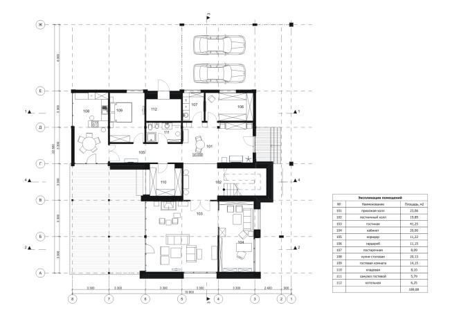 Дом Большой. План, 1 этаж. Арендный поселок «Дарьино-Успенское» © Архитектурное бюро Романа Леонидова