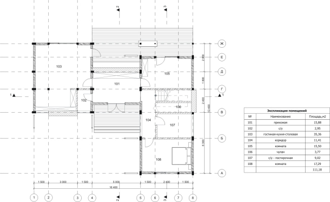 The Forest House. Plan of the 1st floor. Rent-out settlement "Daryino-Uspenskoe" �  Roman Leonidov architectural bureau