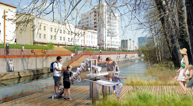 Project of organizing the waterfront of the Iset River from the Malysheva Street to Kuybysheva Street © Strelka+OSA