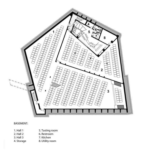 Plan of the underground level: rooms of the repository and the tasting room. Repository museum of "Alliance-1892" cognac house  TOTEMENT / PAPER