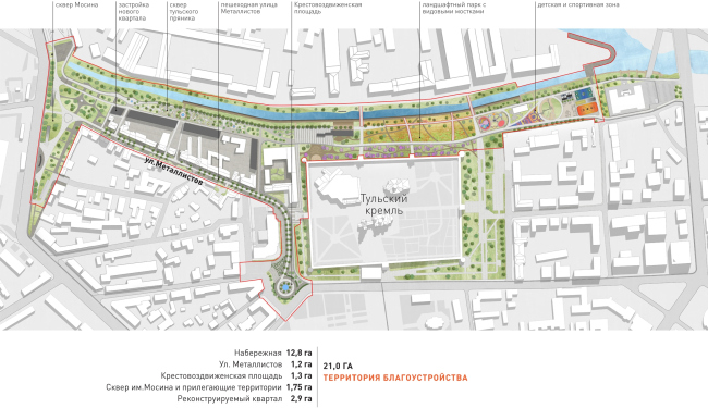 The project of renovating the Tula embankment. The landscaping plan  WOWHAUS