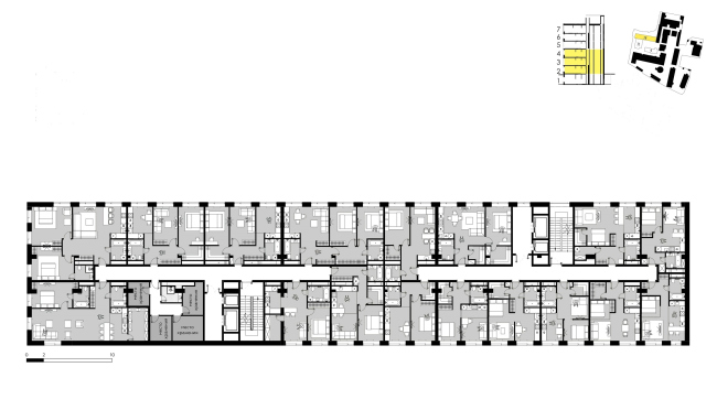 Комплекс апартаментов «Большевик», план этажа корпуса 28 © IND Architects