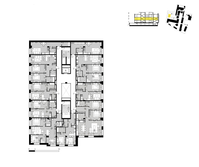 Комплекс апартаментов «Большевик», план этажа корпуса 35 © IND Architects
