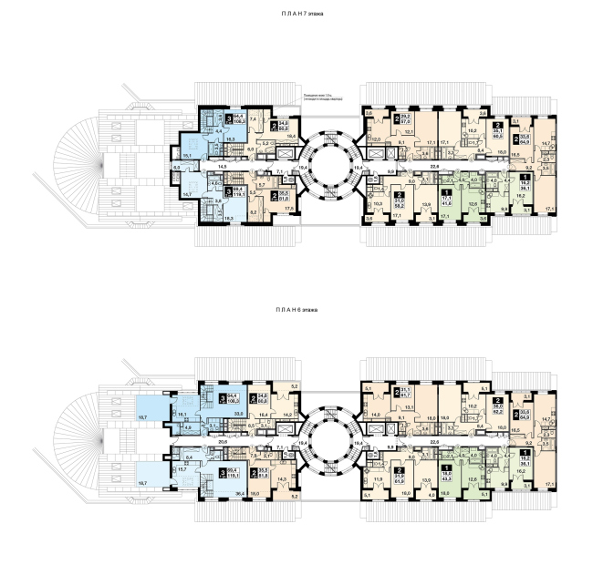 UP-quarter "Rimsky". Section 13, plan of the 6-7 floors. Project  Mikhail Filippov Architects