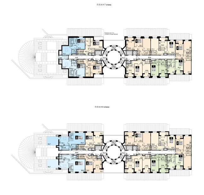 UP-quarter "Rimsky". Section 13, plan of the 6-7 floors. Project � Mikhail Filippov Architects