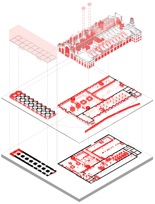 The diagram of dismantled and preserved elements of the building  APEX project bureau