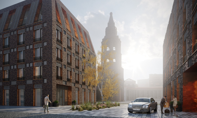 The club housing complex with an underground parking garage "Dolgorukovskaya 25". The inner yard � APEX project bureau