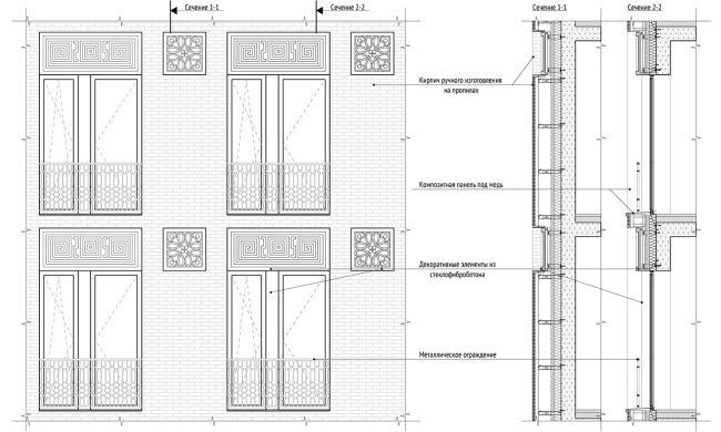 Section view of the facade  APEX project bureau