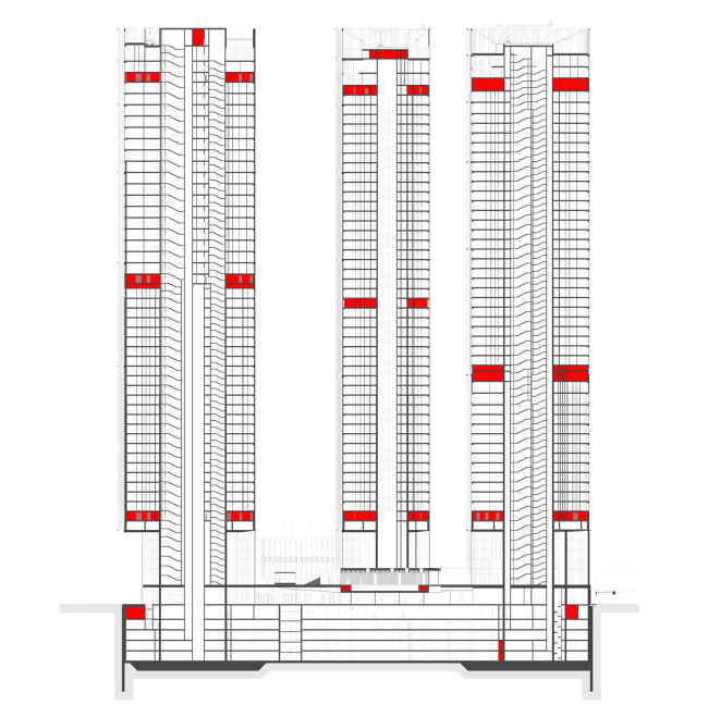Housing complex with an underground parking garage on the Krasnopresnenskaya Embankment. Technical premises � Sergey Skuratov Architects