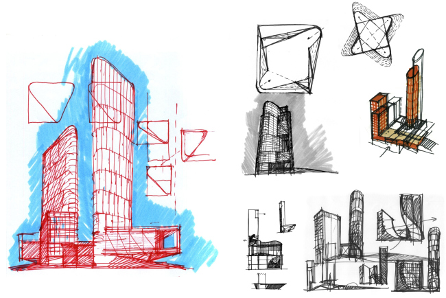 Versions and theme search. Housing complex with an underground parking garage on the Krasnopresnenskaya Embankment  Sergey Skuratov Architects