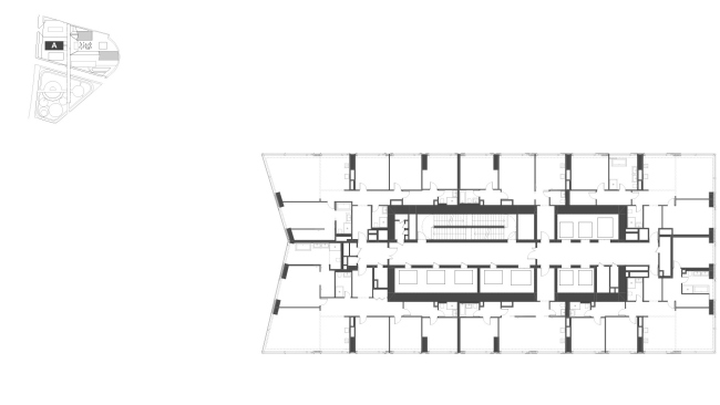 Housing complex with an underground parking garage on the Krasnopresnenskaya Embankment. Block "A", floors 4-16  Sergey Skuratov Architects