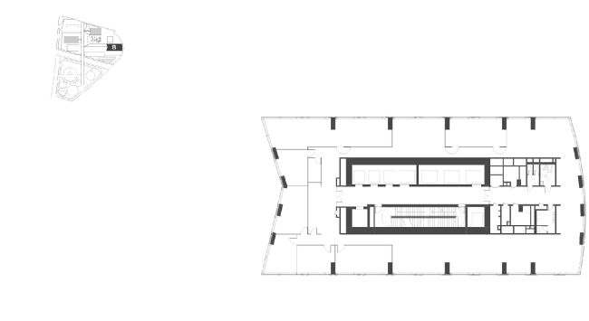 Housing complex with an underground parking garage on the Krasnopresnenskaya Embankment. Block "B", floors 15-16 (offices)  Sergey Skuratov Architects