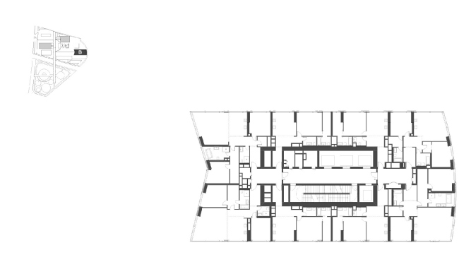 Housing complex with an underground parking garage on the Krasnopresnenskaya Embankment. Block "B", floors 18-23 � Sergey Skuratov Architects
