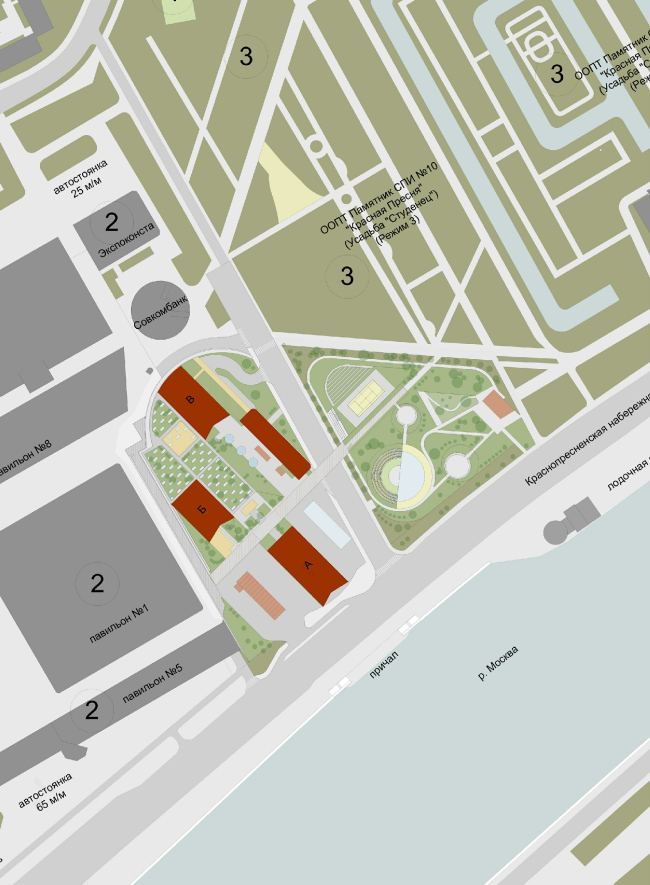 Housing complex with an underground parking garage on the Krasnopresnenskaya Embankment. Location plan � Sergey Skuratov Architects