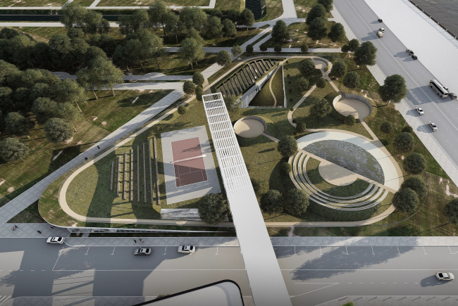 Housing complex with an underground parking garage on the Krasnopresnenskaya Embankment. Underground tennis courts. Perspective 2 � Sergey Skuratov Architects
