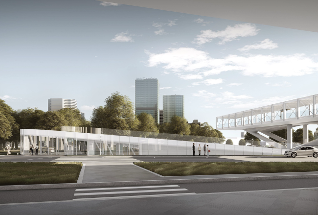 Housing complex with an underground parking garage on the Krasnopresnenskaya Embankment. Underground tennis courts. Perspective 6 � Sergey Skuratov Architects