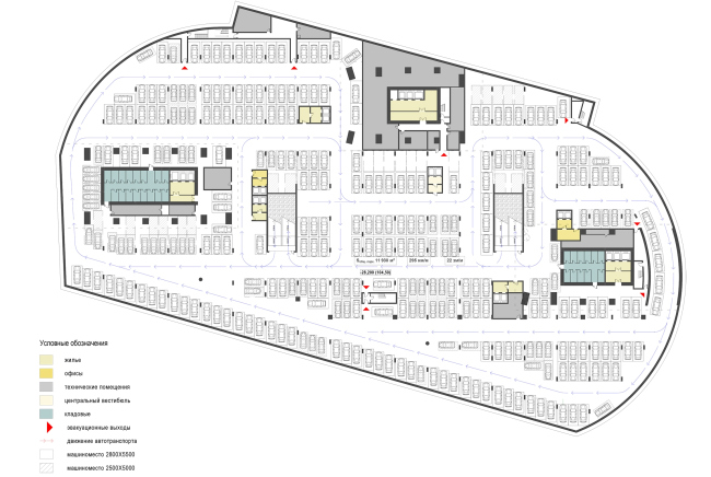 Housing complex with an underground parking garage on the Krasnopresnenskaya Embankment. -5th floor at the mark -28.200  Sergey Skuratov Architects