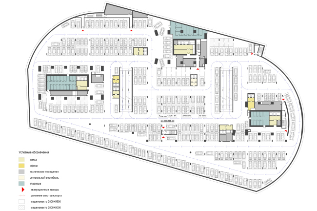 Housing complex with an underground parking garage on the Krasnopresnenskaya Embankment. -4th floor at the mark -24.300  Sergey Skuratov Architects