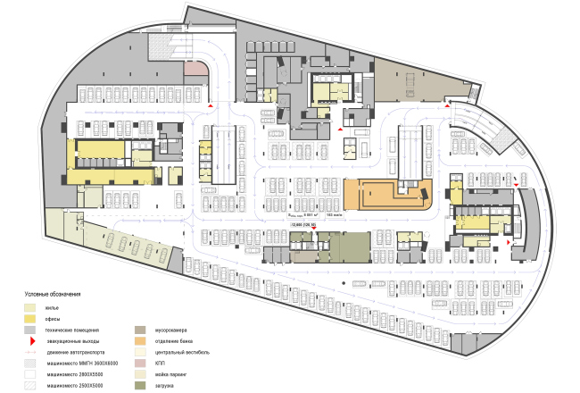 Housing complex with an underground parking garage on the Krasnopresnenskaya Embankment. 1st floor at the mark -12.600 � Sergey Skuratov Architects