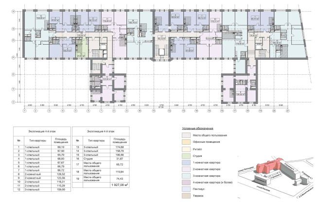 Contest project of renovating the First Exemplary Printing Works. Building 1. Plan of the 3rd and 4th floors (Version 2)  ABV Group