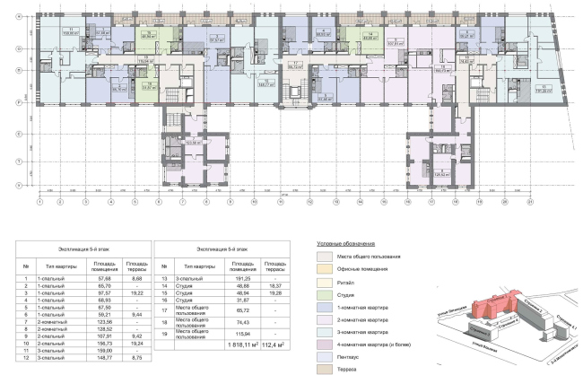 Contest project of renovating the First Exemplary Printing Works. Building 1. Plan of the 5th floor  ABV Group