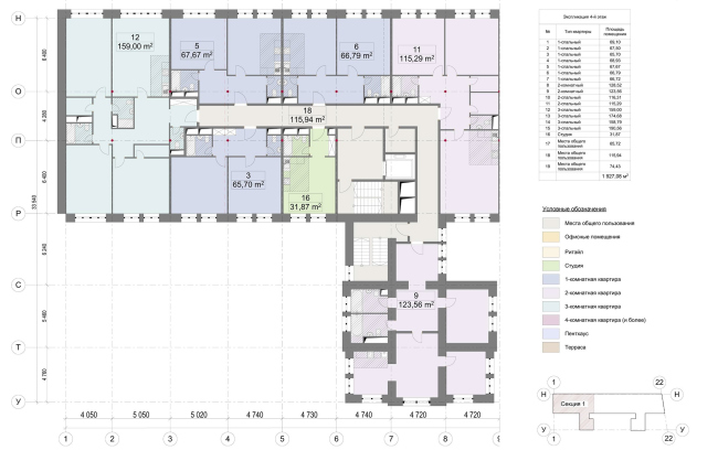 Contest project of renovating the First Exemplary Printing Works. Building 1. Plan of the 1st section  ABV Group