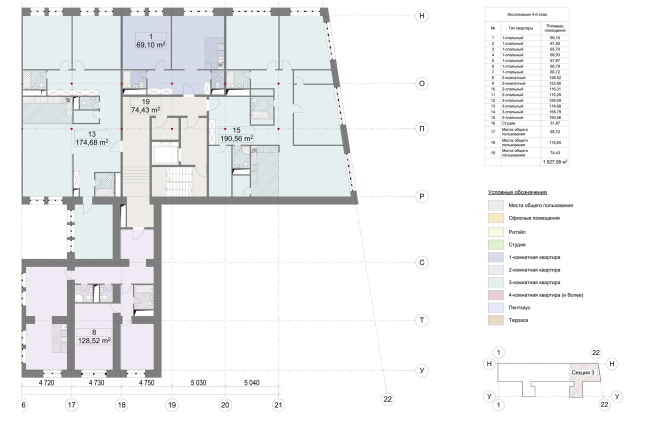 Contest project of renovating the First Exemplary Printing Works. Building 1. Plan of the 3rd section  ABV Group