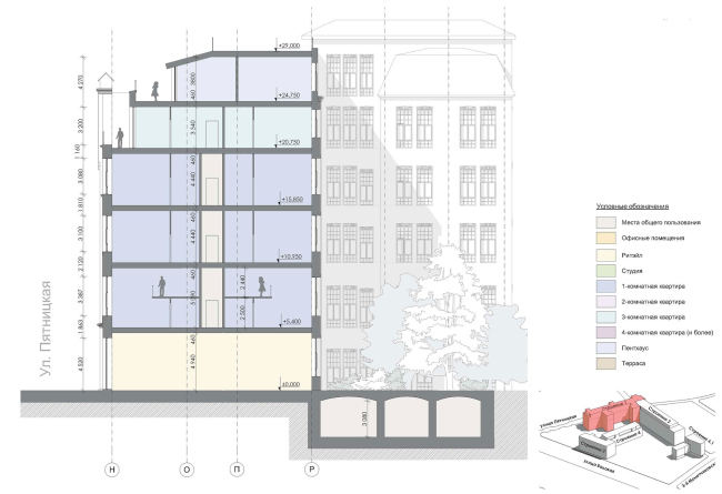 Contest project of renovating the First Exemplary Printing Works. Building 1. Section view � ABV Group